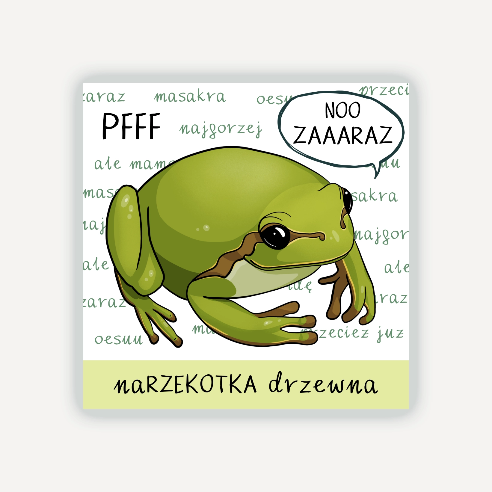 Zielona kwadratowa naklejka winylowa rzekotka drzewna ilustracja.